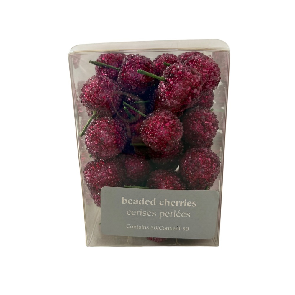 Pier 1 Beaded Cherries Burgundy Pink Decorative Fruit Picks Set of 50 2202769